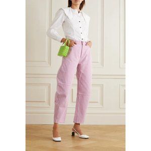 GANNI Pink & White Striped Organic High-Rise Tapered Jeans